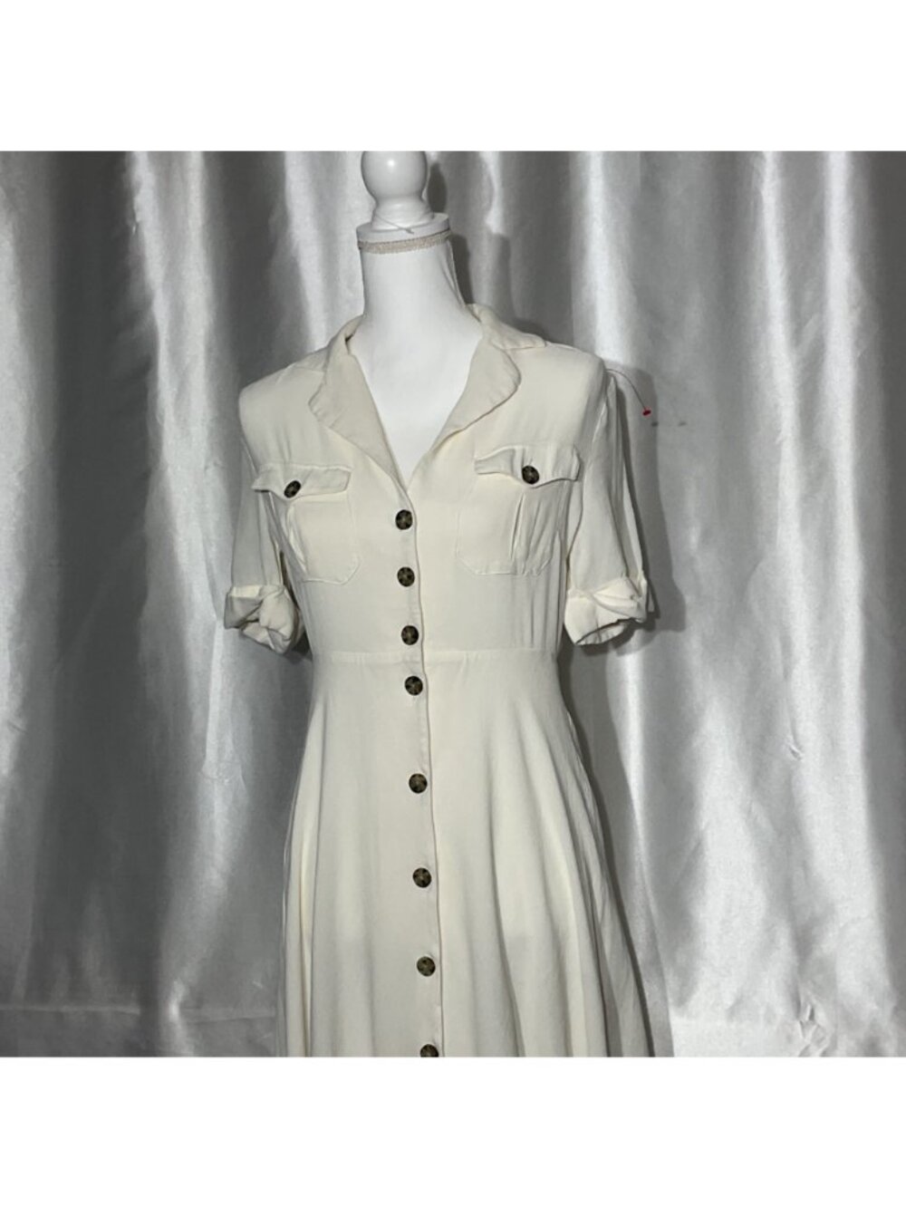 J crew Button-Front Midi Dress size 4 Collared Neck & Short Sleeves - Ivory - Picture 3 of 12
